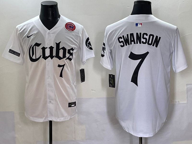 Men 2025 Chicago Cubs #7 Swanson White Five generations Joint Name Nike MLB Jersey style 6->chicago cubs->MLB Jersey